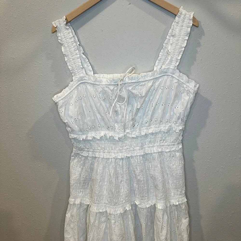 NWT GAP x DOEN Eyelet Midi Dress Women Large White Smocked Tiered Cottagecore - Picture 14 of 16